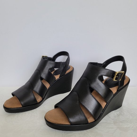 GIANI BERNINI Wirla Platform Wedge Leather Sandals- Black color- Women's Size 9M - Picture 2 of 15